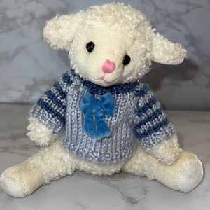 Adorable Vintage 1999 Jointed Lamb Plushy w Blue Knit Sweater by Hugfun * Easter
